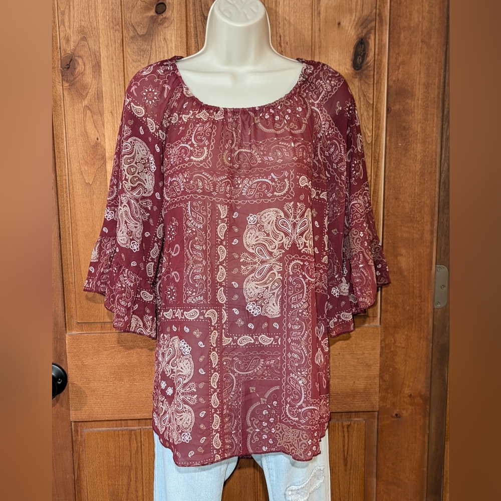 Cowgirl‎ Hardware Paisley Women's Blouse - Maroon
